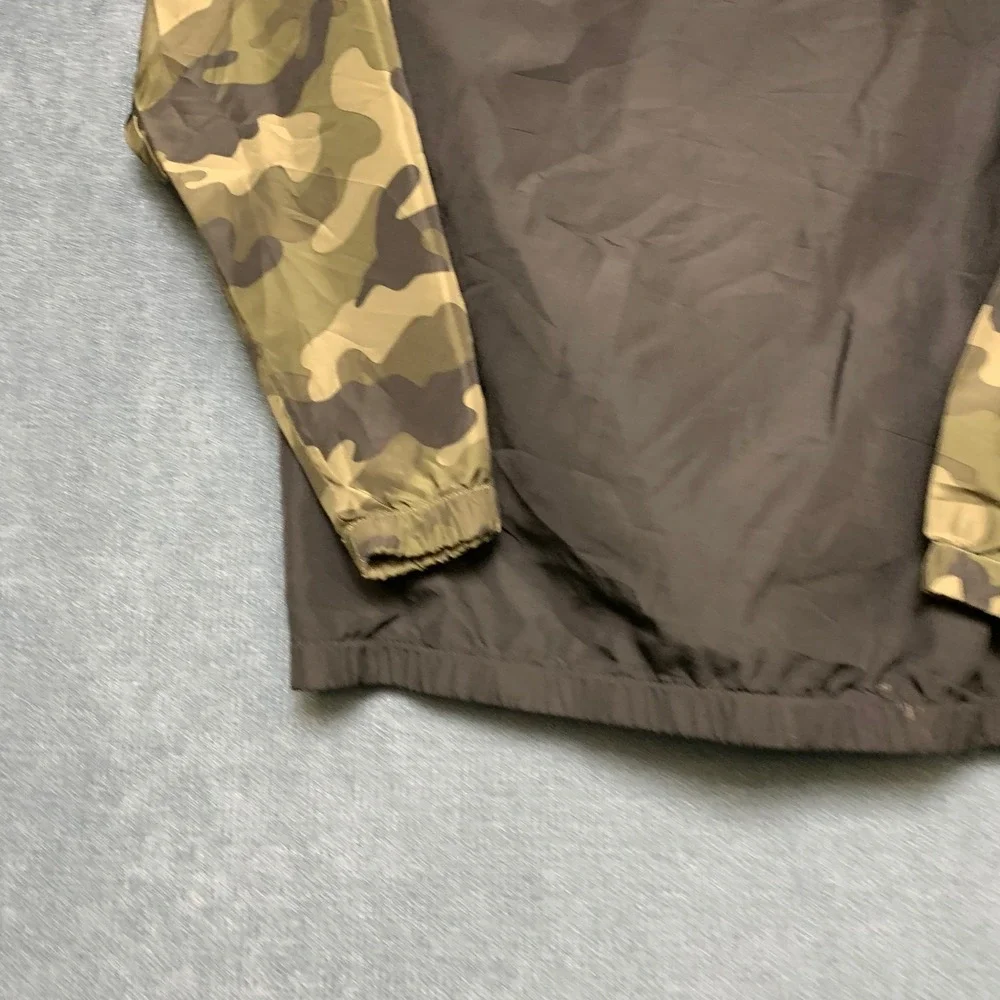 Champion Windbreaker Jacket Mens Large Black Green Camo Hooded Quarter Zip